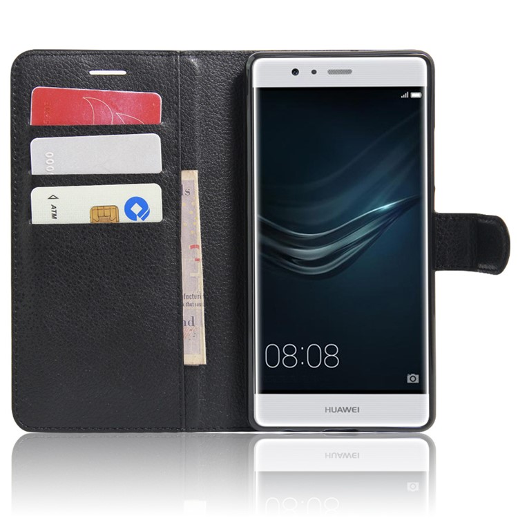 Litchi Skin Leather Wallet Case for Huawei P9 Plus - Black-4