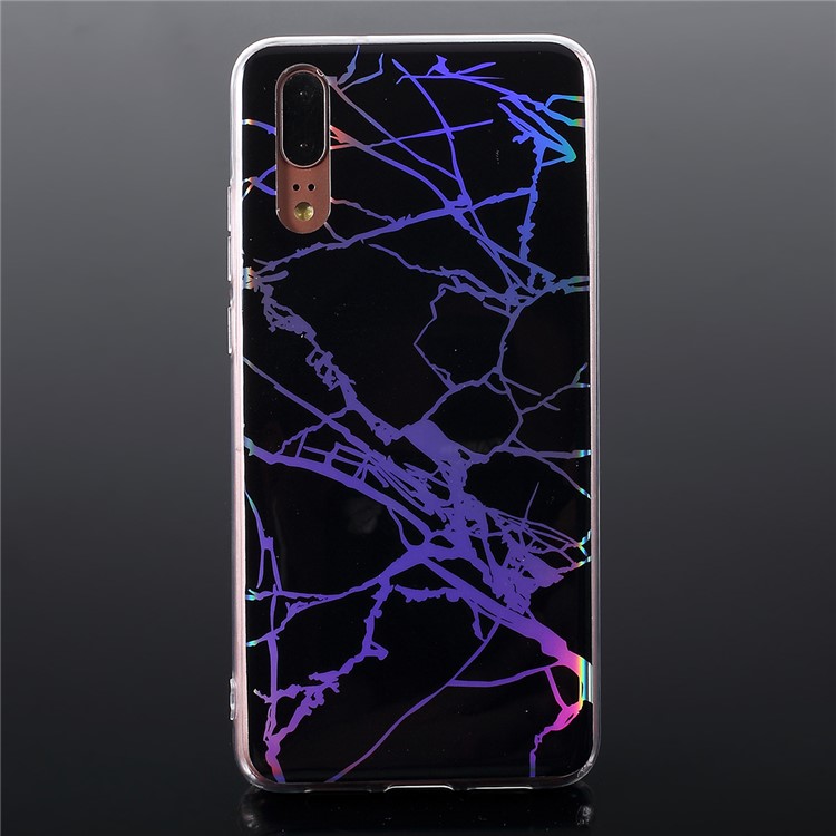 Colorful Laser Carving Marble Patterned IMD Soft TPU Phone Case for Huawei P20 - Black-1