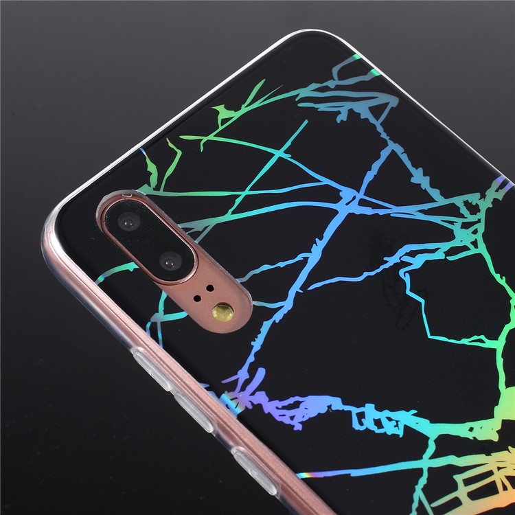 Colorful Laser Carving Marble Patterned IMD Soft TPU Phone Case for Huawei P20 - Black-2