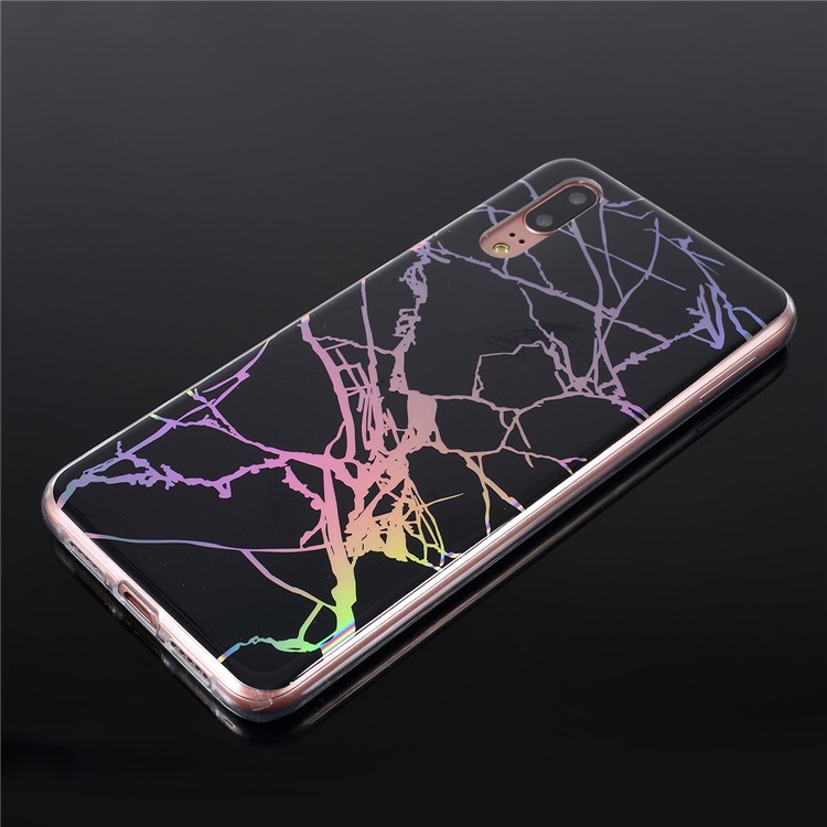 Colorful Laser Carving Marble Patterned IMD Soft TPU Phone Case for Huawei P20 - Black-5