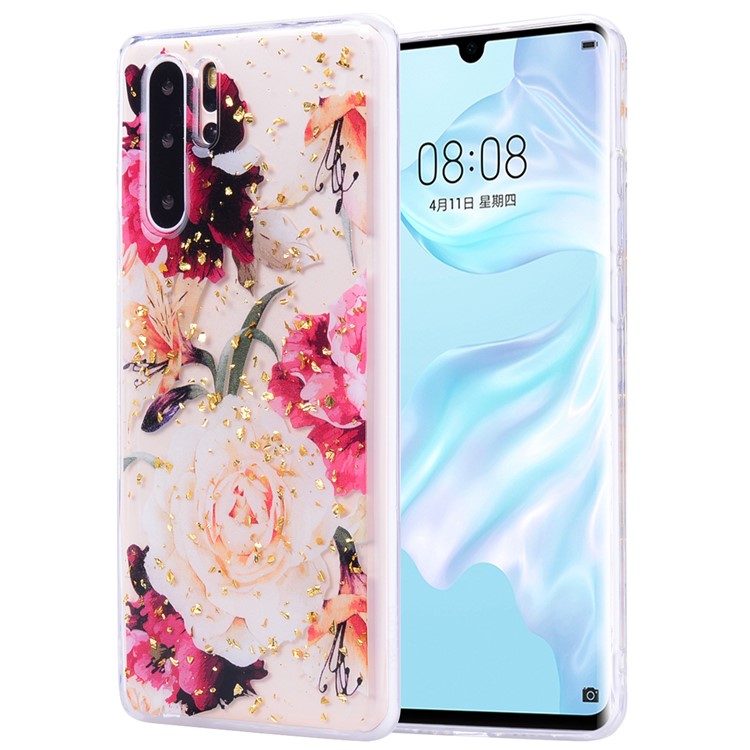 Glitter Sequins Inlaid Patterned TPU Phone Cover for Huawei P30 Pro - Pretty Flowers-1