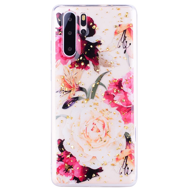 Glitter Sequins Inlaid Patterned TPU Phone Cover for Huawei P30 Pro - Pretty Flowers-2
