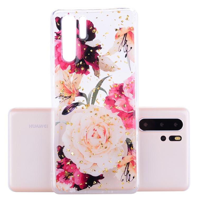 Glitter Sequins Inlaid Patterned TPU Phone Cover for Huawei P30 Pro - Pretty Flowers-7