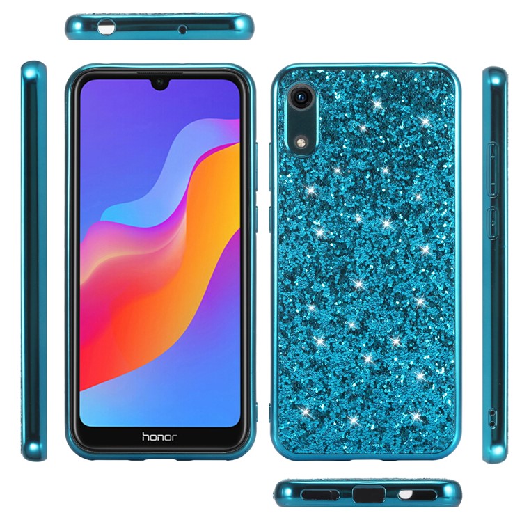 Glitzernde Pailletten Pc + Tpu Handy Case Shell Cover Für Huawei Honor 8a - Cyan-2