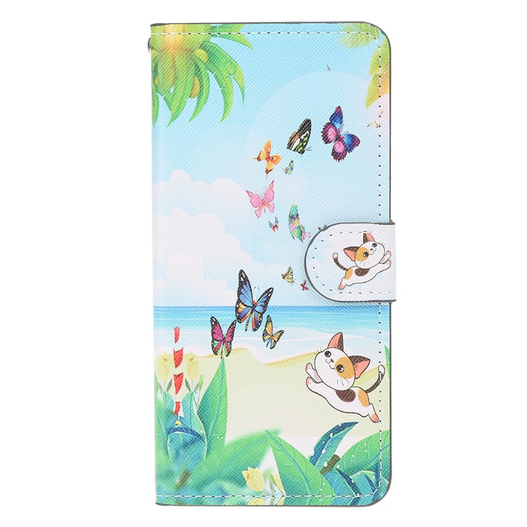Impressão Padrão Carteira De Couro Para Huawei Honor Vista 20 / Honra V20 - Borboleta E Gato-2