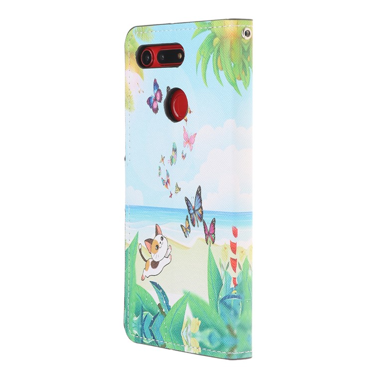 Impressão Padrão Carteira De Couro Para Huawei Honor Vista 20 / Honra V20 - Borboleta E Gato-3