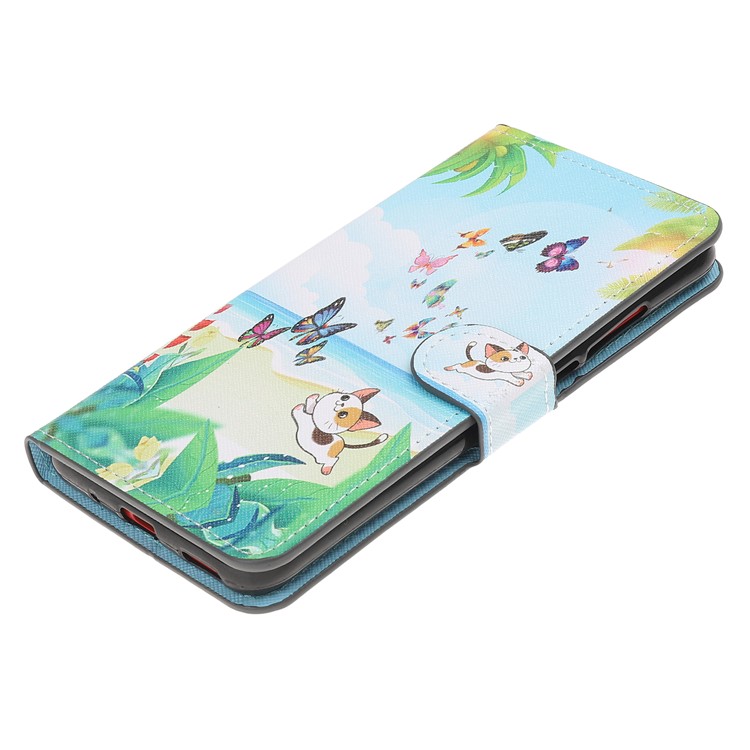 Impressão Padrão Carteira De Couro Para Huawei Honor Vista 20 / Honra V20 - Borboleta E Gato-5