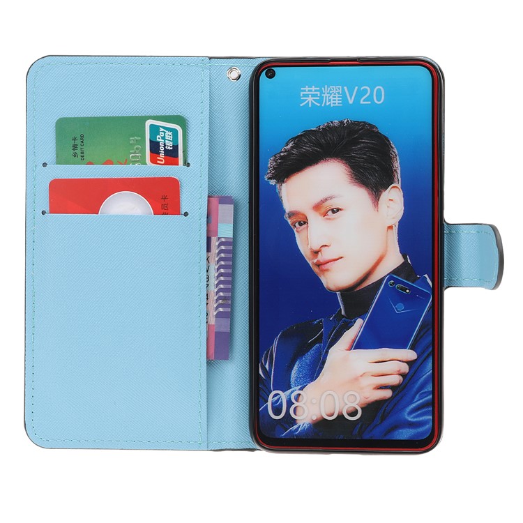 Impressão Padrão Carteira De Couro Para Huawei Honor Vista 20 / Honra V20 - Borboleta E Gato-6