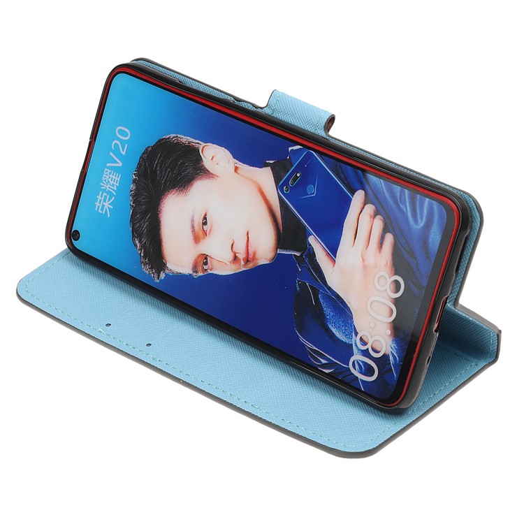 Impressão Padrão Carteira De Couro Para Huawei Honor Vista 20 / Honra V20 - Borboleta E Gato-7