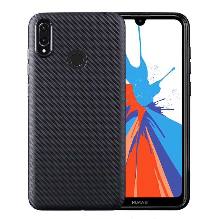 Carbon Fiber Texture Soft TPU Case for Huawei Y7 (2019) - Black