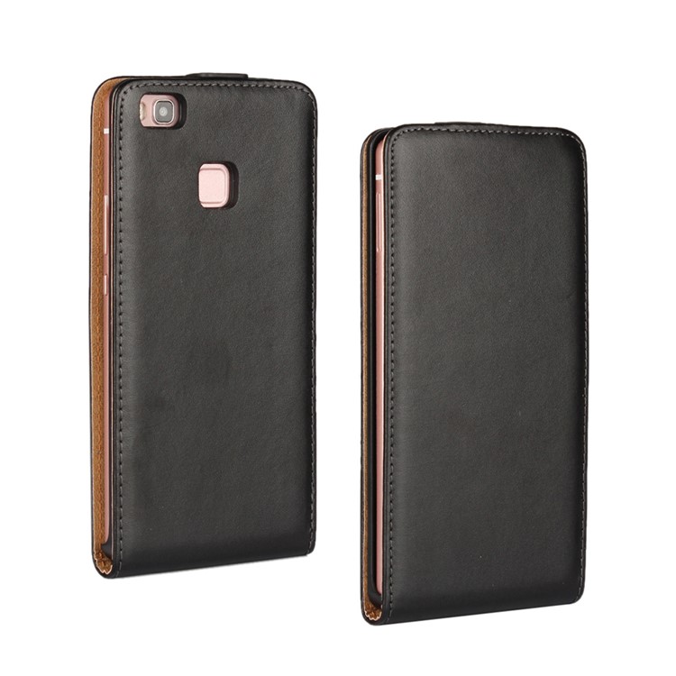 Vertical Flip Genuine Split Leather Cover Case for Huawei P9 Lite - Black-1