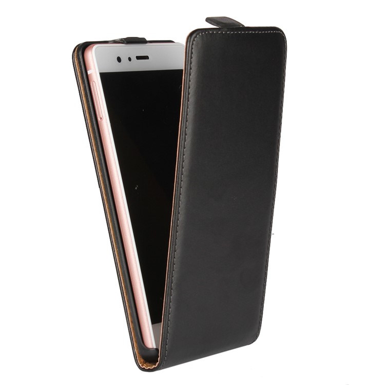 Vertical Flip Genuine Split Leather Cover Case for Huawei P9 Lite - Black-2