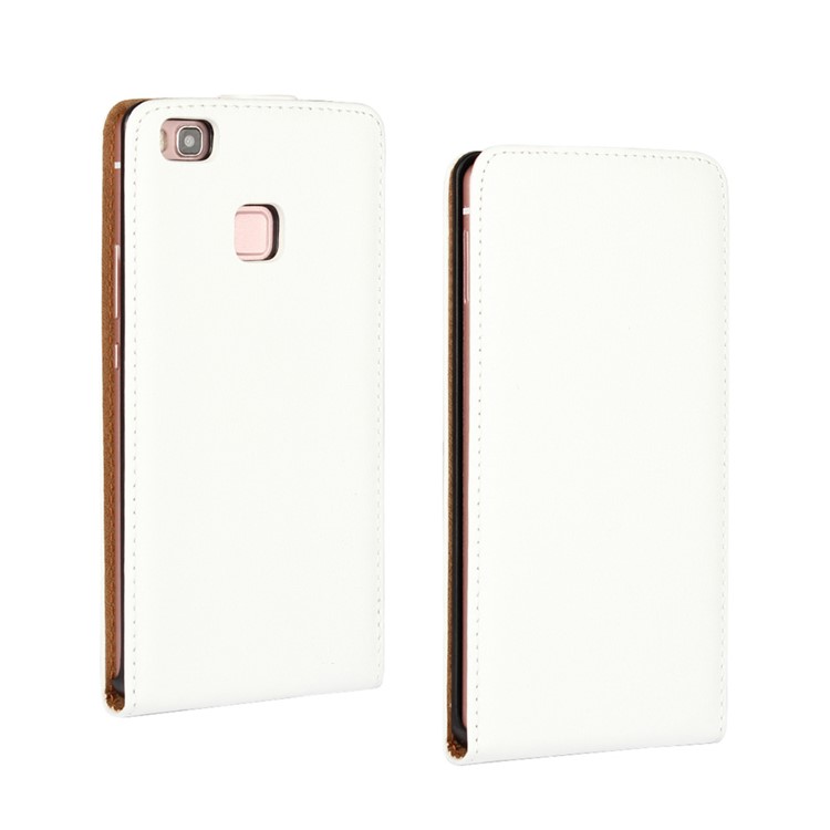 Vertical Flip Split Genuine Leather Phone Case for Huawei P9 Lite - White-1