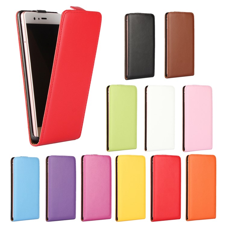 Vertical Flip Split Genuine Leather Phone Case for Huawei P9 Lite - White-3
