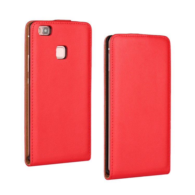 Vertical Genuine Split Leather Case Flip Cover for Huawei P9 Lite - Red-1