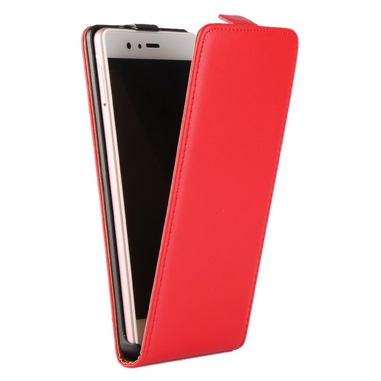 Vertical Genuine Split Leather Case Flip Cover for Huawei P9 Lite - Red-2