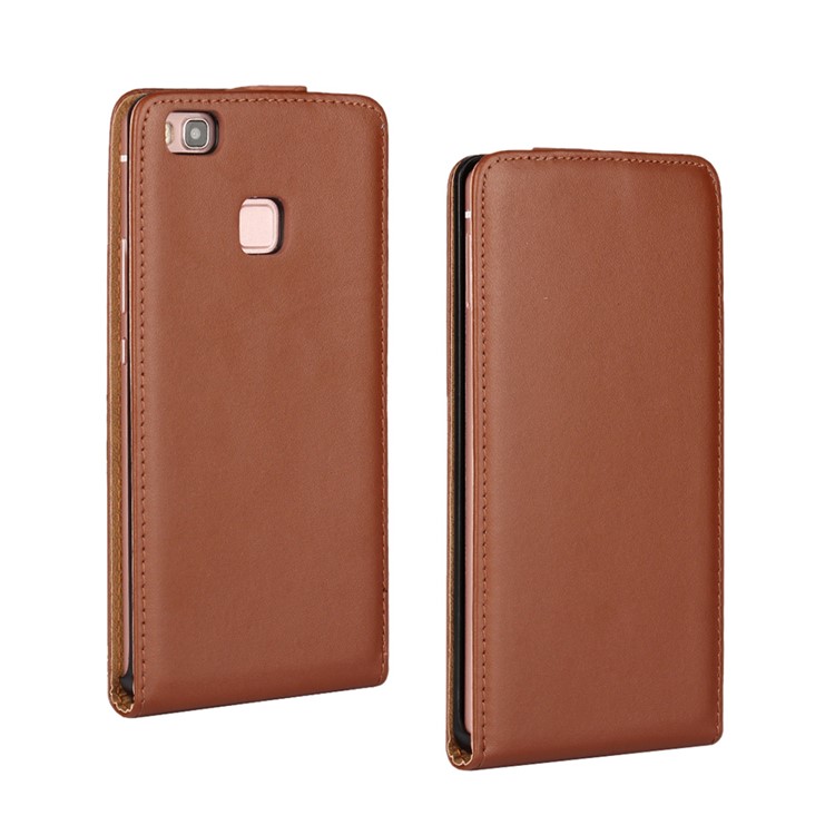 Vertical Genuine Split Leather Flip Cover for Huawei P9 Lite - Brown-1