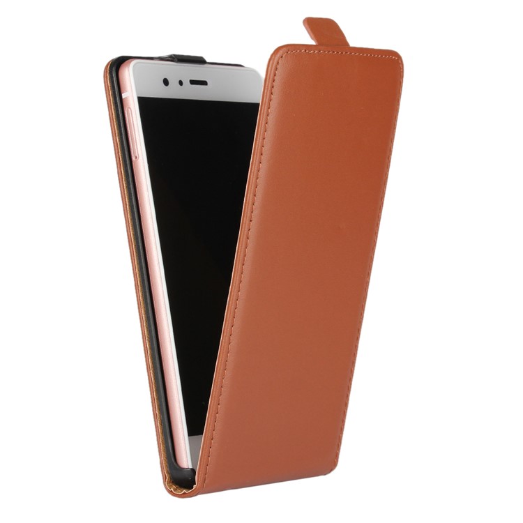 Vertical Genuine Split Leather Flip Cover for Huawei P9 Lite - Brown-2