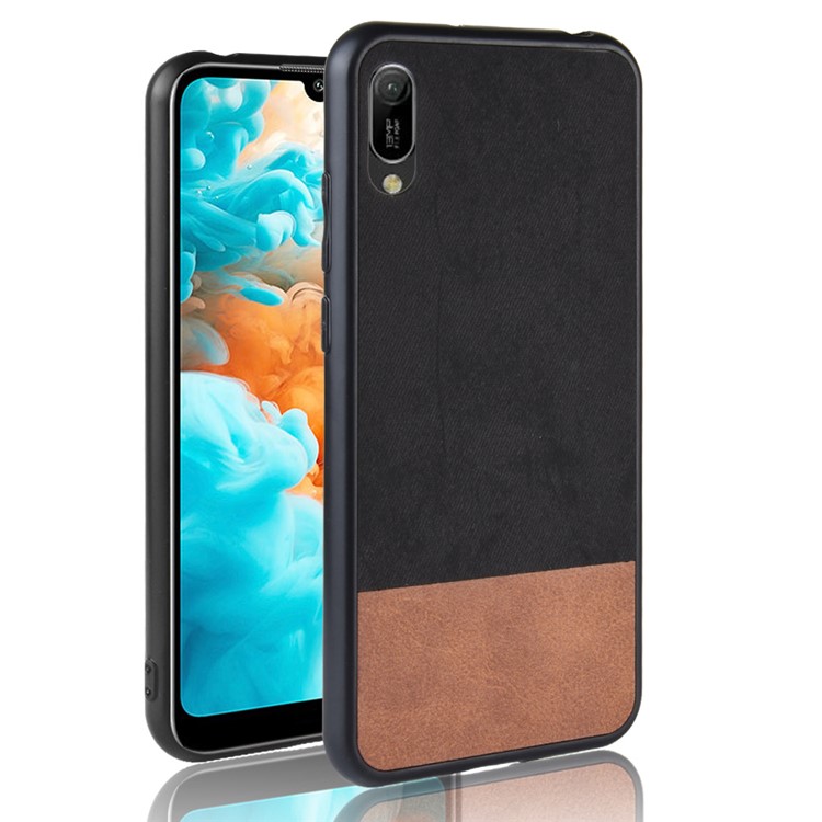 Bi-color Splicing PU Leather Coated PC TPU Hybrid Cover Shell for Huawei Y6 Pro (2019)/Enjoy 9e - Black-1