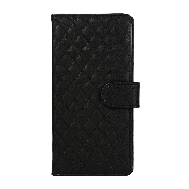 For Huawei P30 Pro Stitching Grid Leather Wallet Stand Flip Cover Case - Black-1