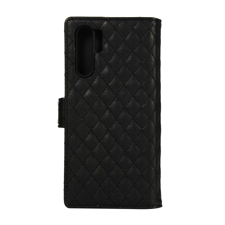 For Huawei P30 Pro Stitching Grid Leather Wallet Stand Flip Cover Case - Black-2