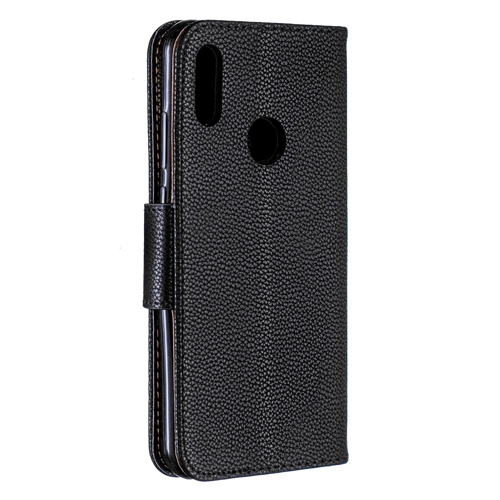 Litchi Skin Leather Willet Case Para Huawei Y6 (2019, Con Sensor de Huellas Digitales) / Y6 Prime (2019) - Negro