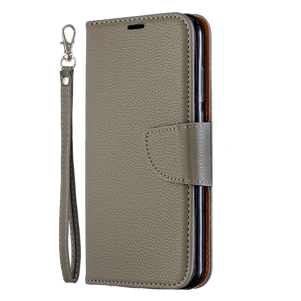 Carteira De Couro Lichia Pele Para Huawei Y6 (2019) - Cinzento-2
