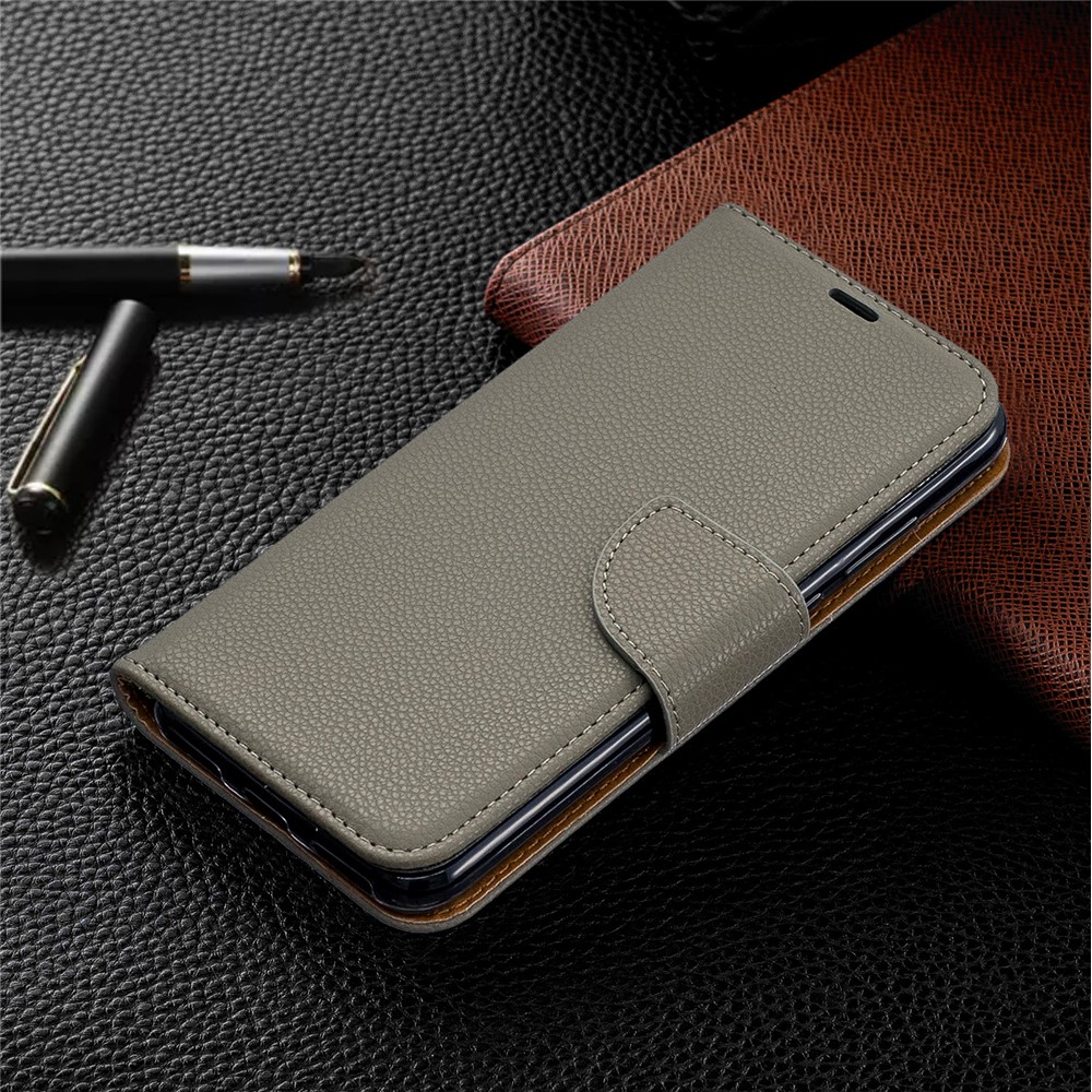 Carteira De Couro Lichia Pele Para Huawei Y6 (2019) - Cinzento-7