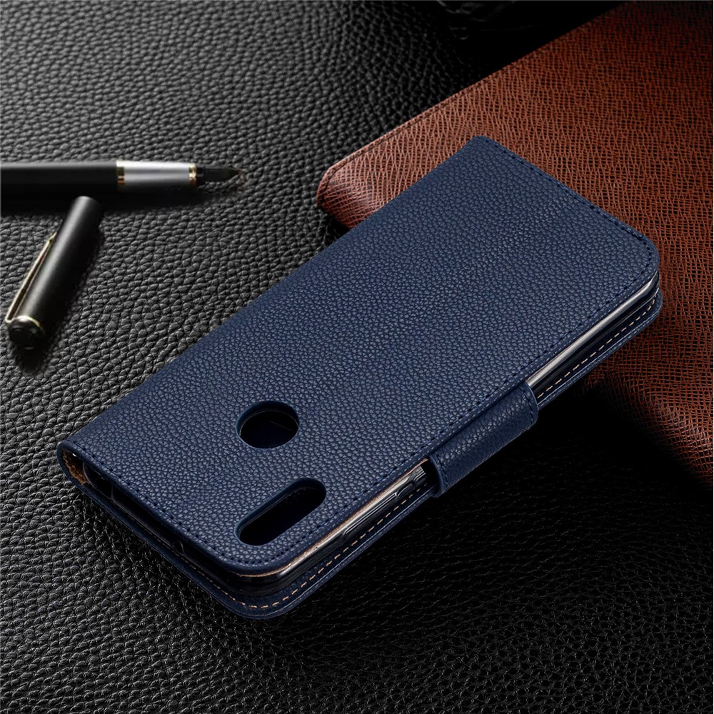 Кожаный Чехол-кошелек Из Кожи Личи Для Huawei Y6 (2019) - Синий-8