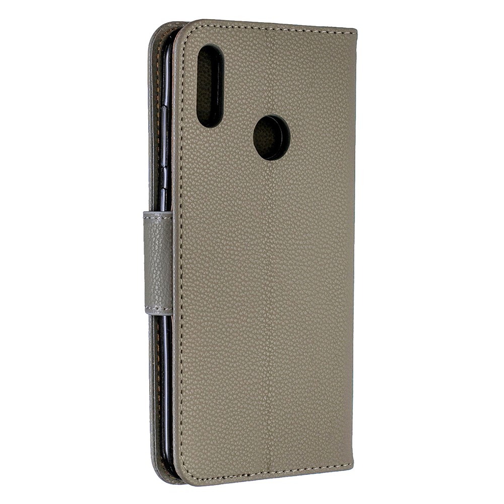 Litchi Skin PU Leather Stand Mobile Cover for Huawei Y7 (2019) / Y7 Prime (2019) - Grey-3