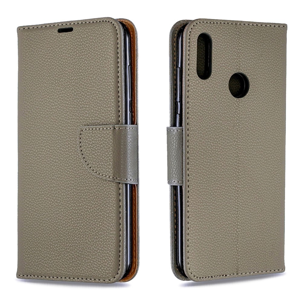 Litchi Skin PU Leather Stand Mobile Cover for Huawei Y7 (2019) / Y7 Prime (2019) - Grey-4