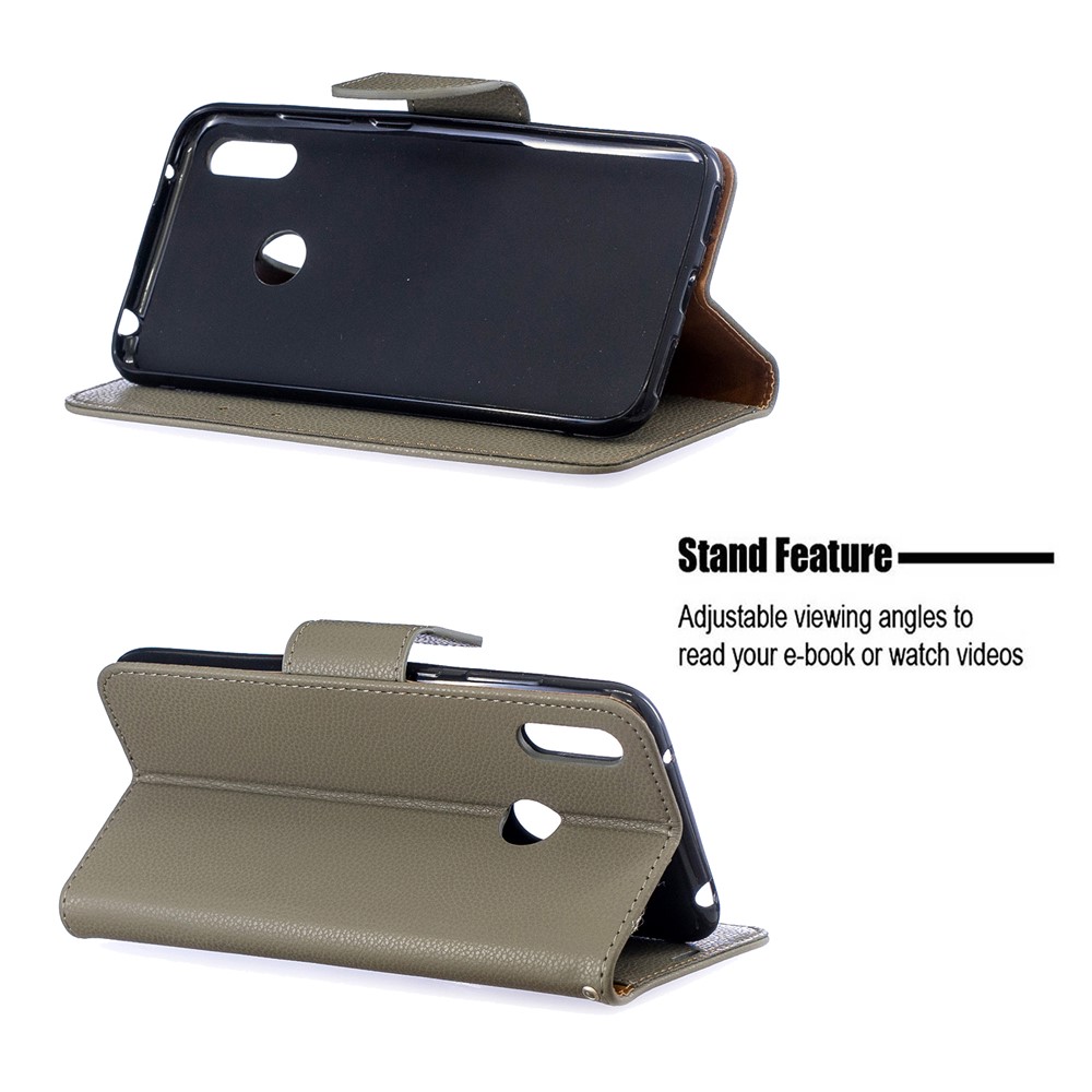 Litchi Skin PU Leather Stand Mobile Cover for Huawei Y7 (2019) / Y7 Prime (2019) - Grey-5