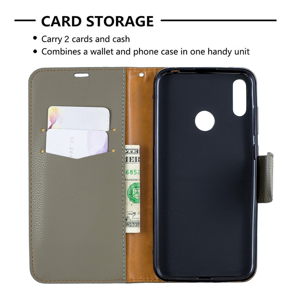 Litchi Skin PU Leather Stand Mobile Cover for Huawei Y7 (2019) / Y7 Prime (2019) - Grey-6