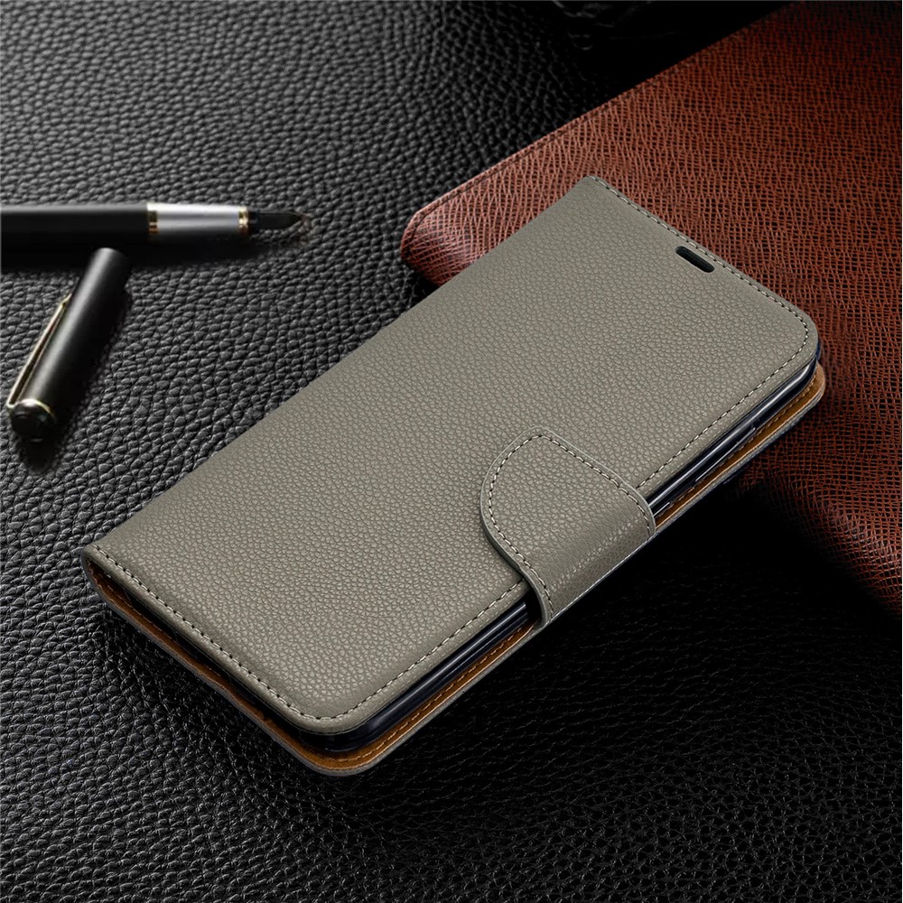 Litchi Skin PU Leather Stand Mobile Cover for Huawei Y7 (2019) / Y7 Prime (2019) - Grey-7