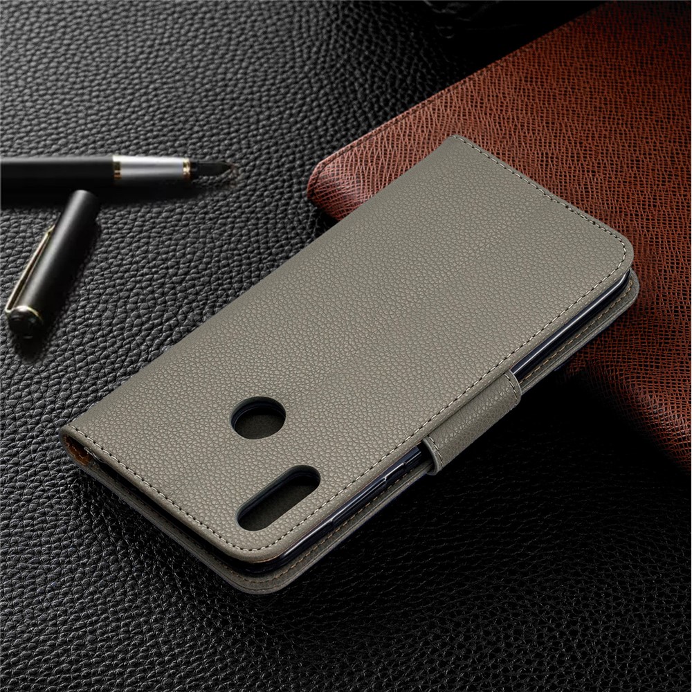 Litchi Skin PU Leather Stand Mobile Cover for Huawei Y7 (2019) / Y7 Prime (2019) - Grey-8