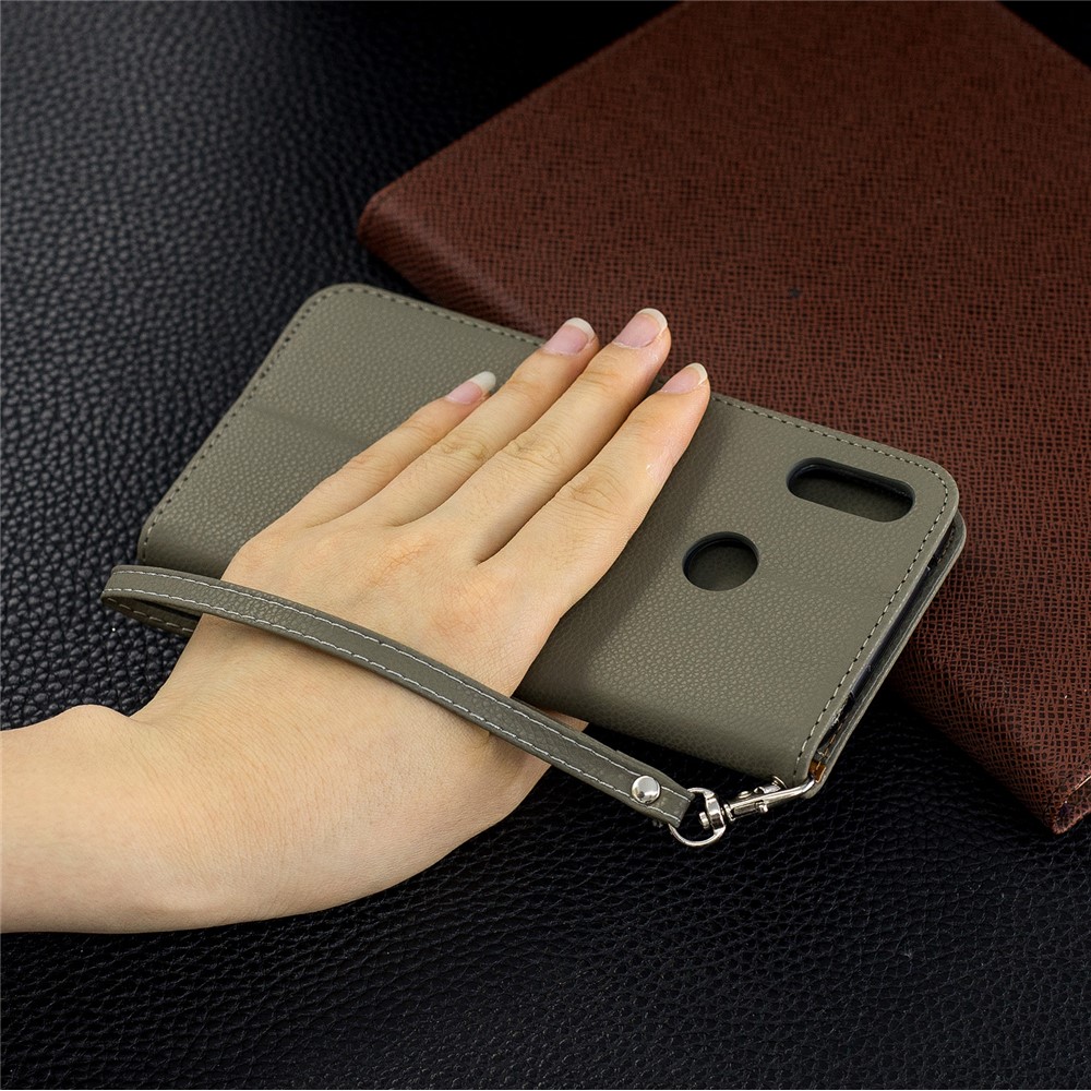 Litchi Skin PU Leather Stand Mobile Cover for Huawei Y7 (2019) / Y7 Prime (2019) - Grey-9