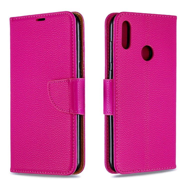 Pele De Lichia PU Couro Ficar Tampa Móvel Para Huawei Y7 (2019) / Y7 Primo (2019) - Rosa-4