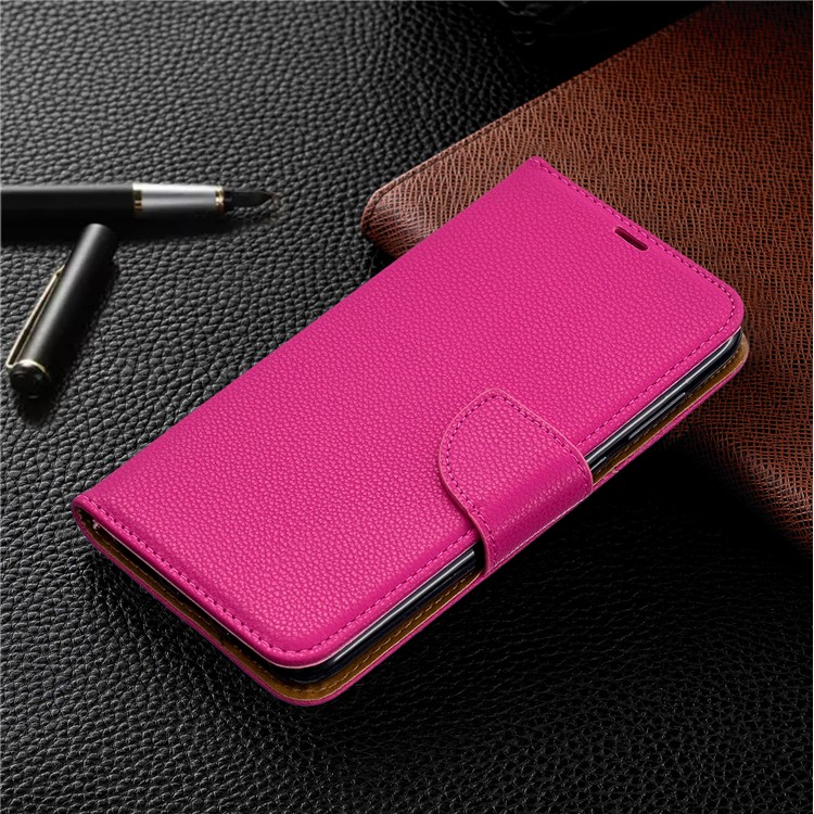 Pele De Lichia PU Couro Ficar Tampa Móvel Para Huawei Y7 (2019) / Y7 Primo (2019) - Rosa-7