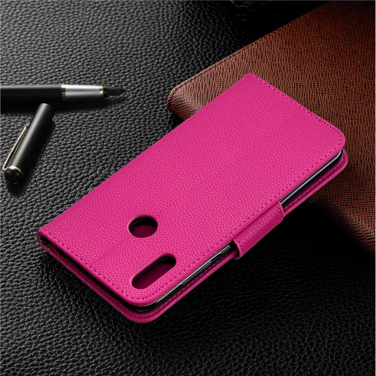 Pele De Lichia PU Couro Ficar Tampa Móvel Para Huawei Y7 (2019) / Y7 Primo (2019) - Rosa-8