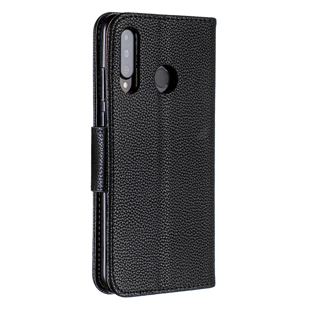 Litchi Skin PU Leather Stand Protection Shell for Huawei P30 Lite / nova 4e - Black-3