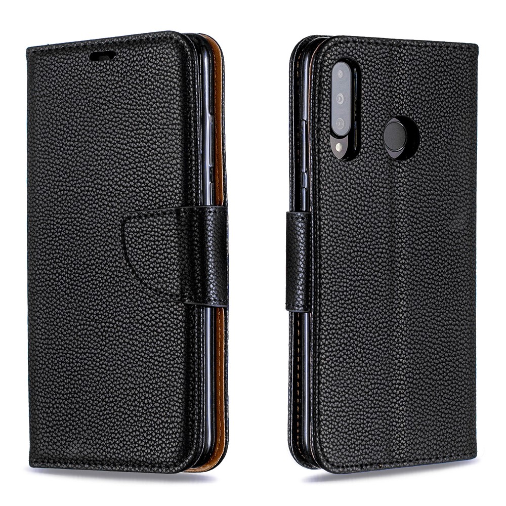 Litchi Skin PU Leather Stand Protection Shell for Huawei P30 Lite / nova 4e - Black-4