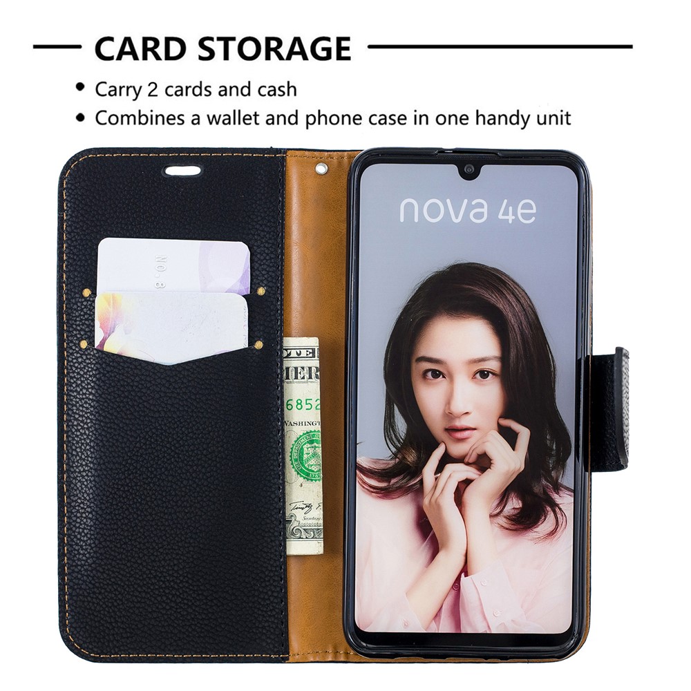Litchi Piel PU Cuero Soporte Protección Shell Para Huawei P30 Lite / nova 4e - Negro-6