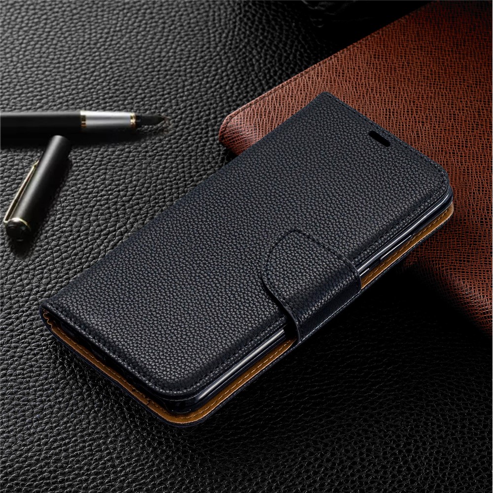 Litchi Skin PU Leather Stand Protection Shell for Huawei P30 Lite / nova 4e - Black-7