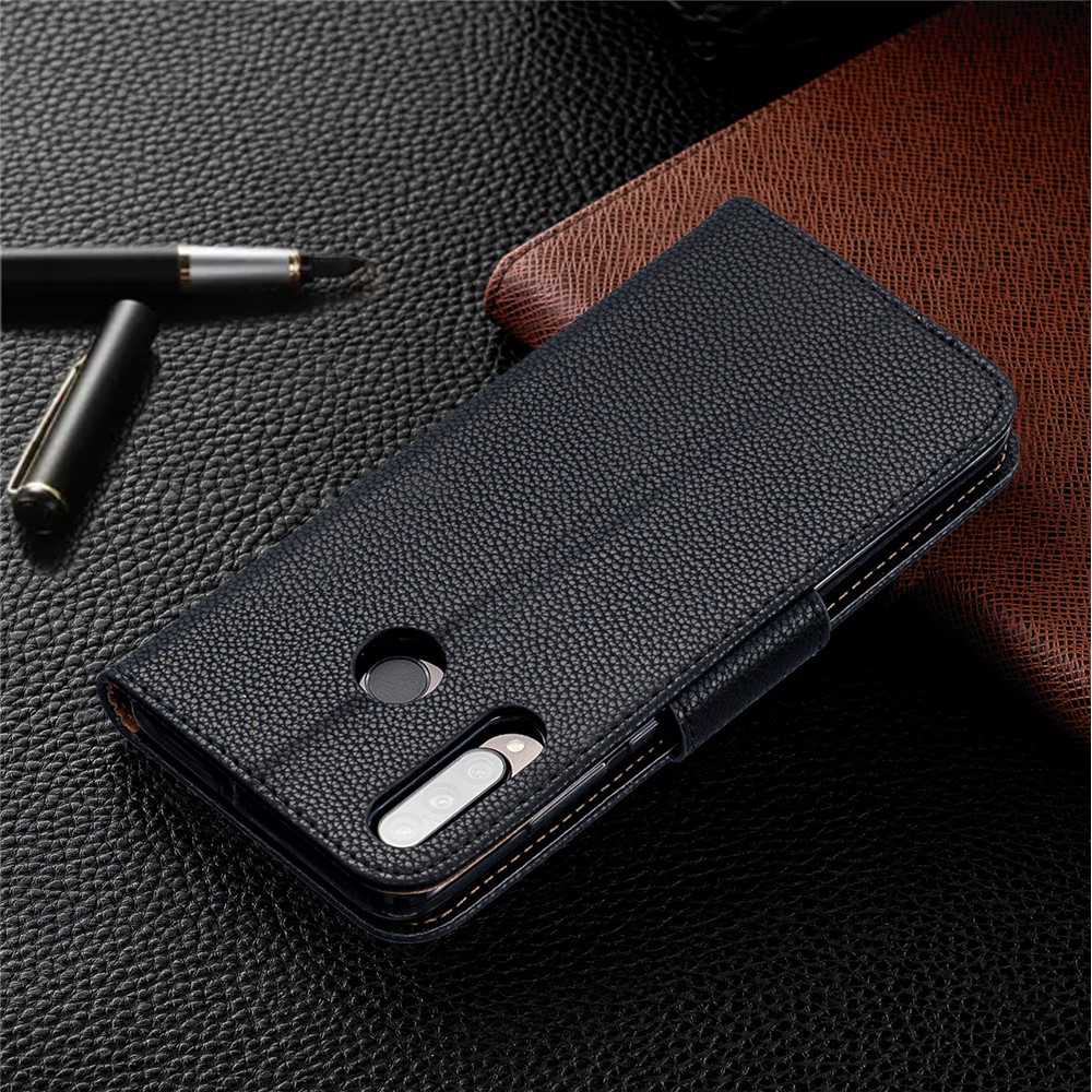 Litchi Skin PU Leather Stand Protection Shell for Huawei P30 Lite / nova 4e - Black-8