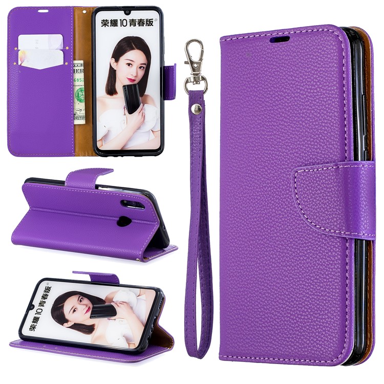 Litchi Skin Leather Wallet Protective Cover for Huawei P Smart (2019) / 10 Lite / Nova Lite 3 (Japan) - Purple-1