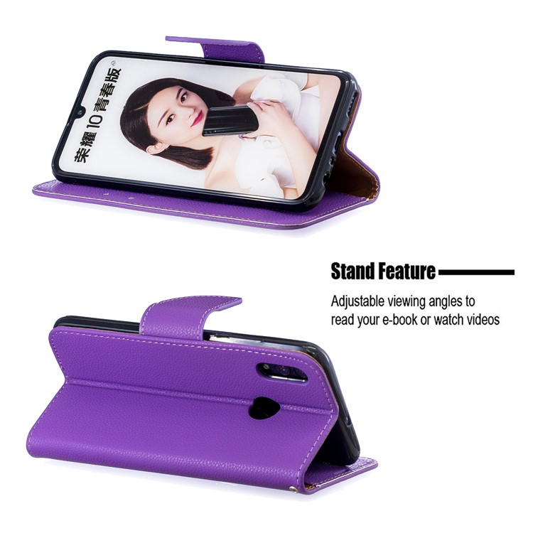 Litchi Skin Leather Wallet Protective Cover for Huawei P Smart (2019) / 10 Lite / Nova Lite 3 (Japan) - Purple-5