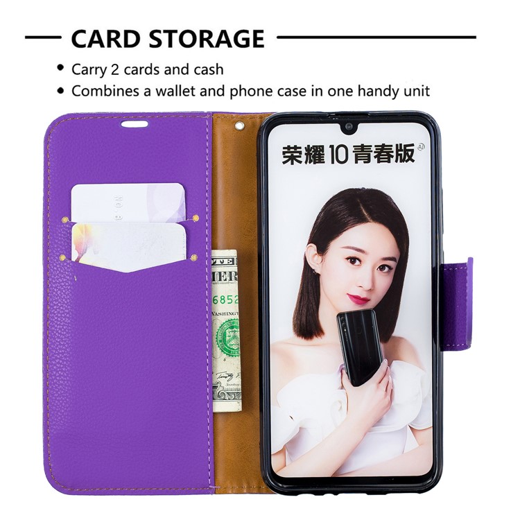Litchi Skin Leather Wallet Protective Cover for Huawei P Smart (2019) / 10 Lite / Nova Lite 3 (Japan) - Purple-6