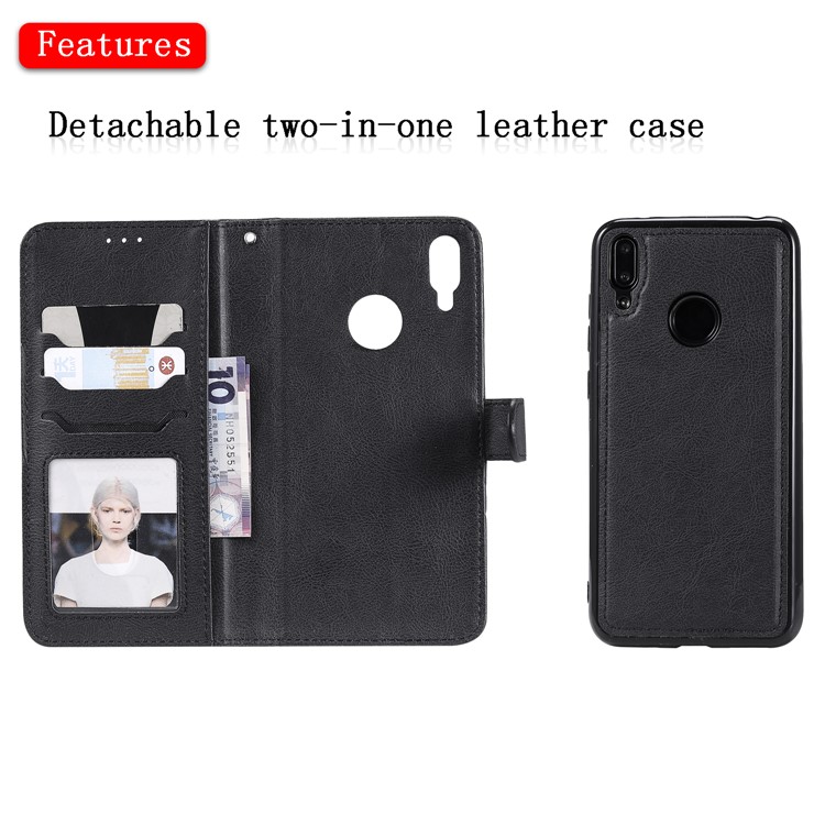 Magnetic Detachable 2-in-1 Wallet Leather Stand Case for Huawei Enjoy 9 / Y7 (2019) / Y7 Pro (2019) - Black-7