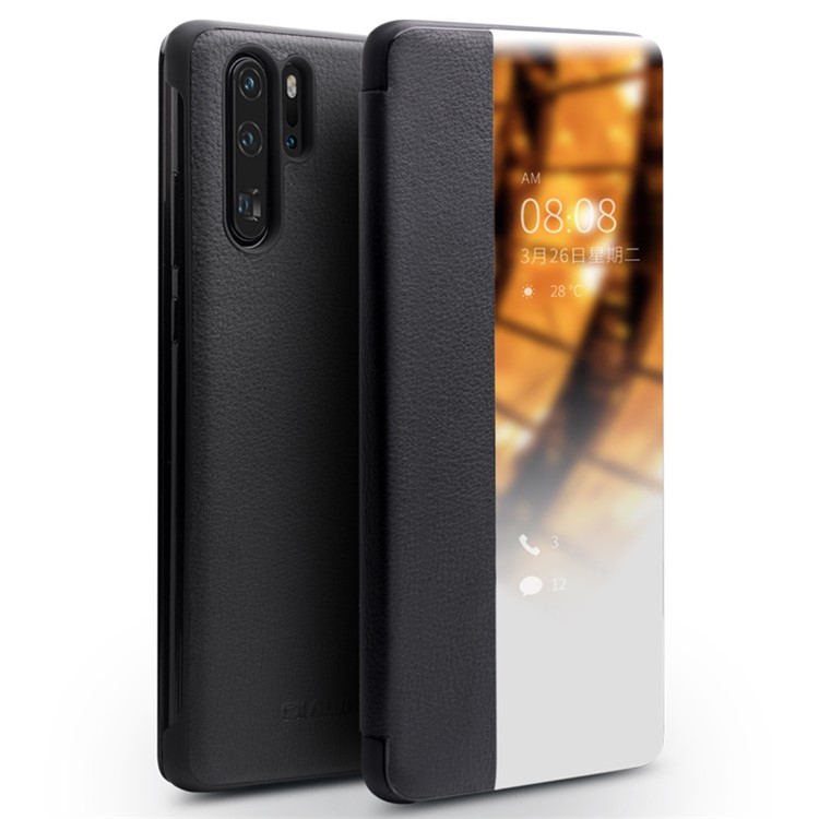 Qialino Für Huawei P30 Pro View -fenster Vollschutz Cowide Leder Smartphone -hülle Deckung - Schwarz