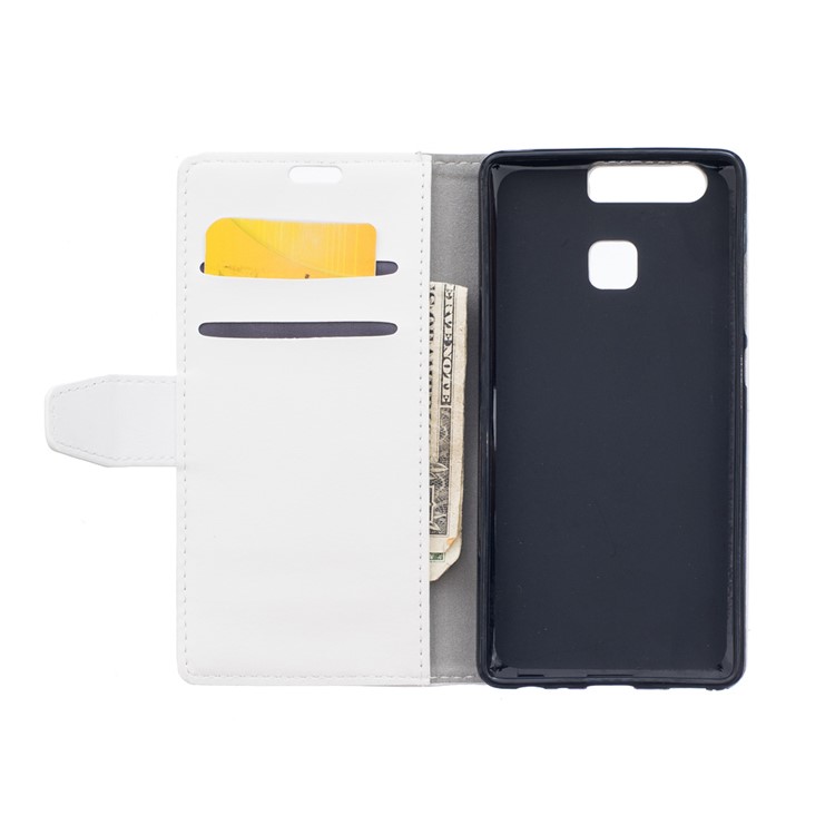 Crazy Horse Leather Wallet Cover for Huawei P9 - White-5